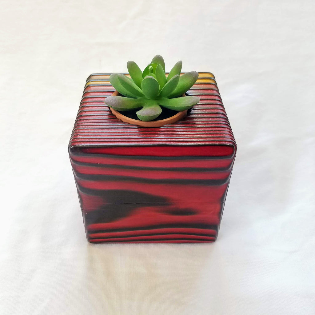 Torched Planter/Candle Cube (Red/Yellow Fade)