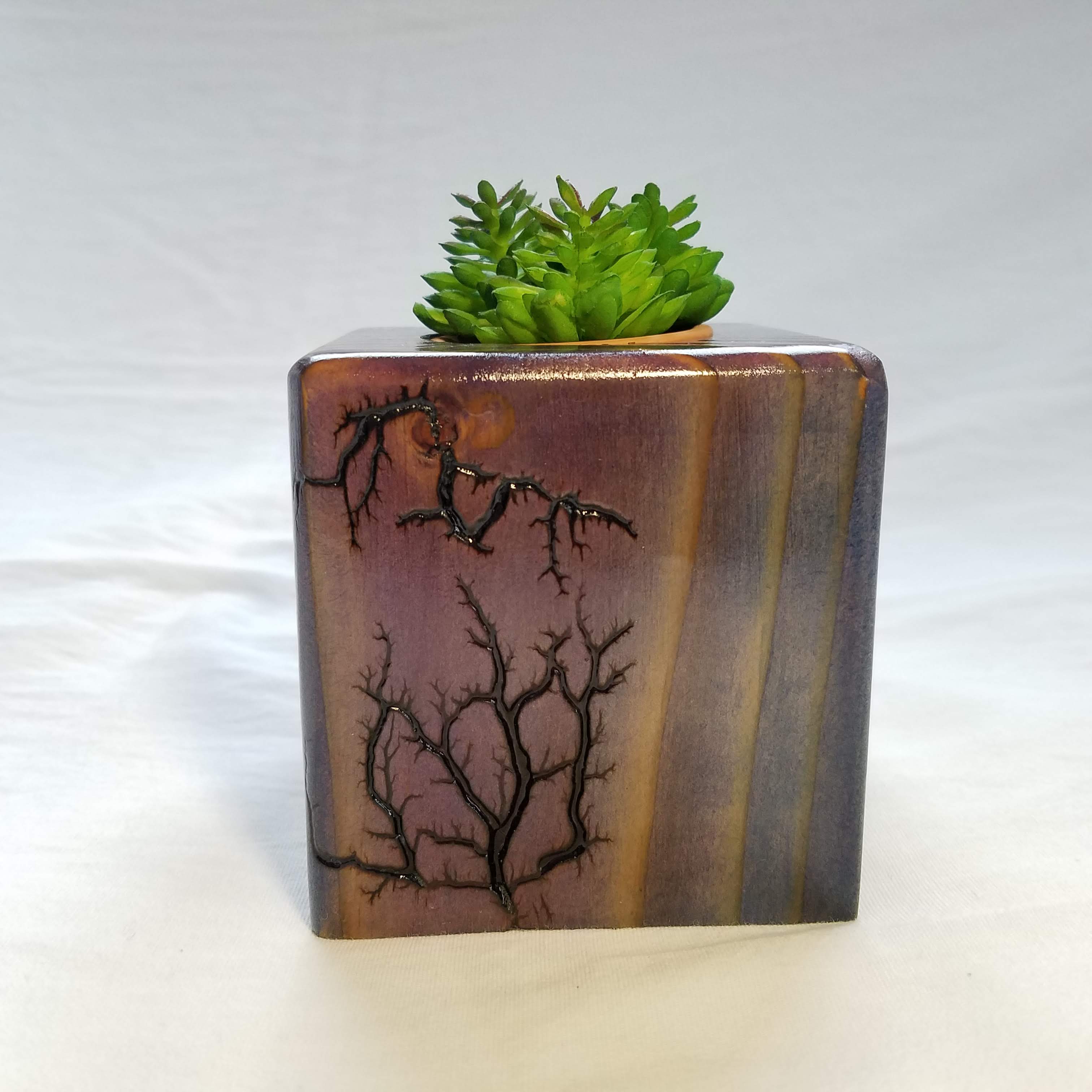 Fractal Burned Planter/Candle Cube (Blue/Purple/Green)