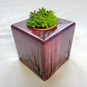 Fractal Burned Planter/Candle Cube (Pink/Purple)
