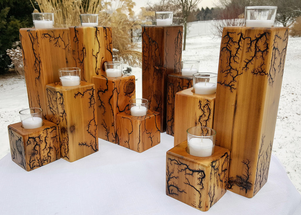 Cedar "Captured Lightning" Candle Pillar Set (Made-to-Order)